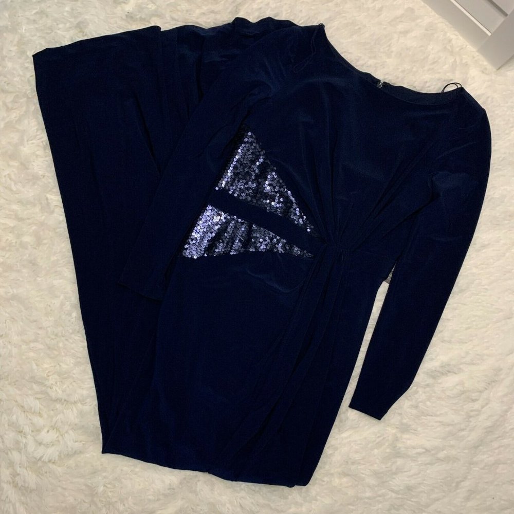 Adrianna Papell Long Sleeve Jersey Gown Maxi Dress